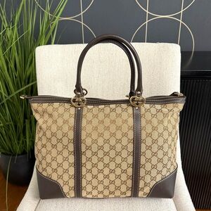 Authentic Gucci Hearts tote bag brown monogram canvas